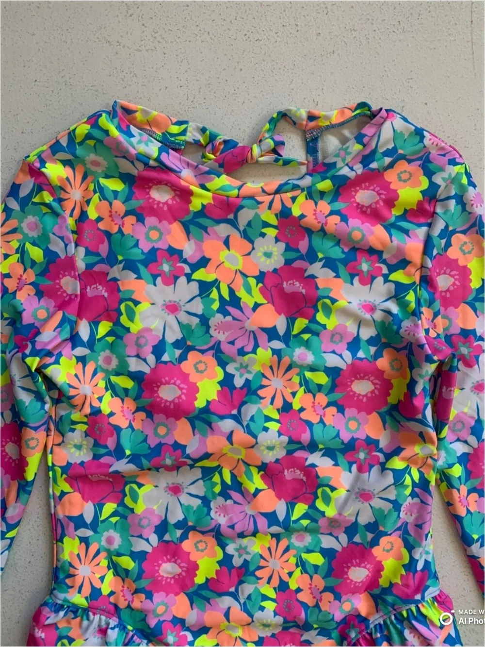 Cat & Jack Girls Large Colorful Flower Print Long Sleeve One Piece Swimsuit NWOT